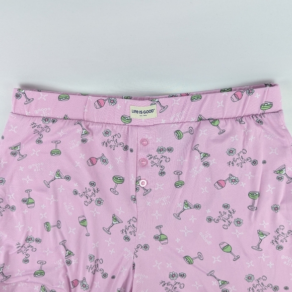 Life Is Good Flamingo Girls Night Out PJ Set Short Sleeve Shorts Pink Grey M NWT - Picture 11 of 13